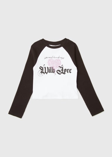 Girls Black Love Print Ringer T-Shirt (7-15yrs)