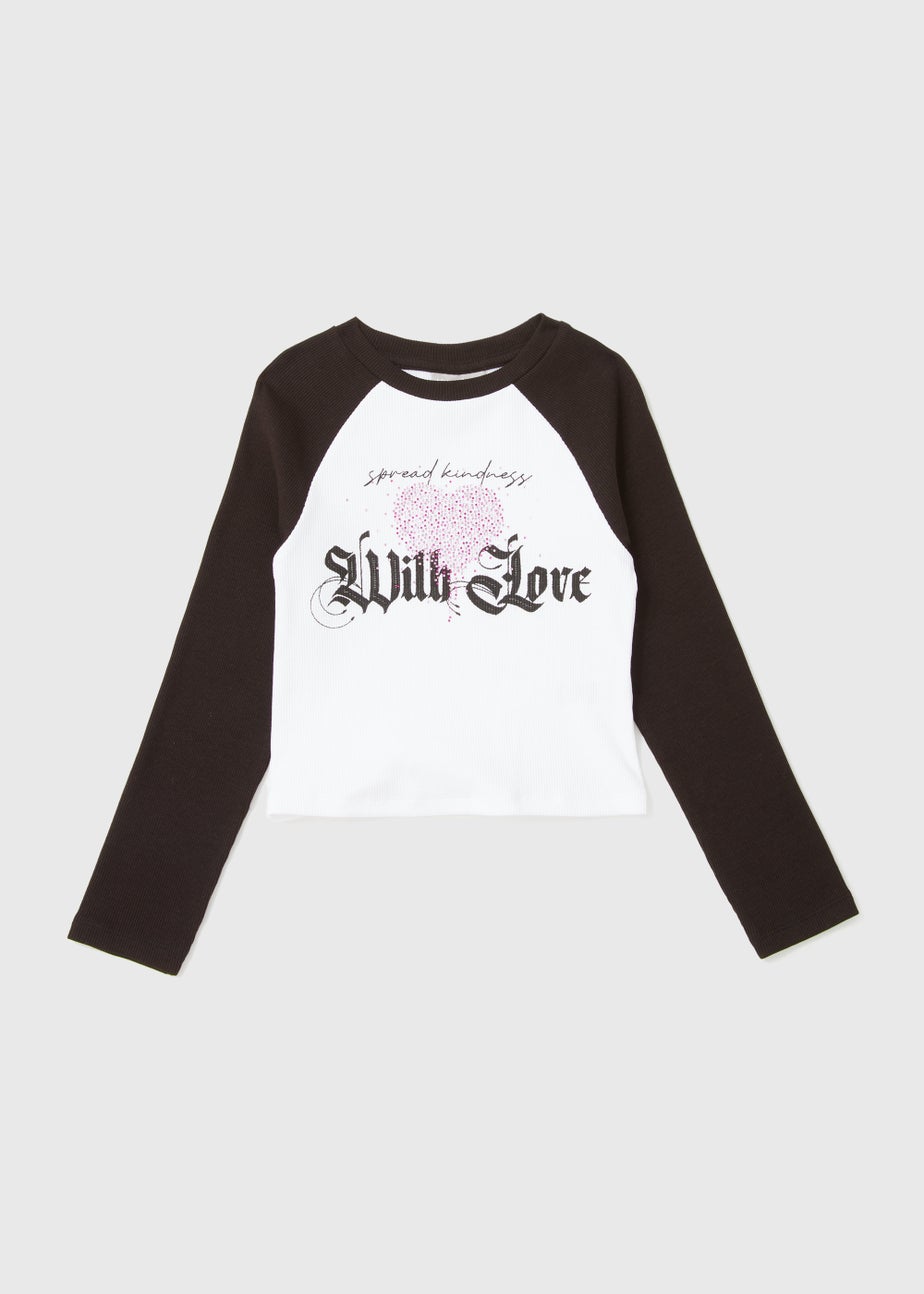 Girls Black Love Print Ringer T-Shirt (7-15yrs)