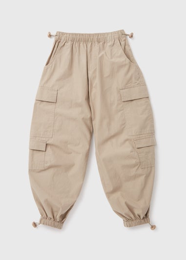 Girls Beige Parachute Cargo Pants (7-15yrs)