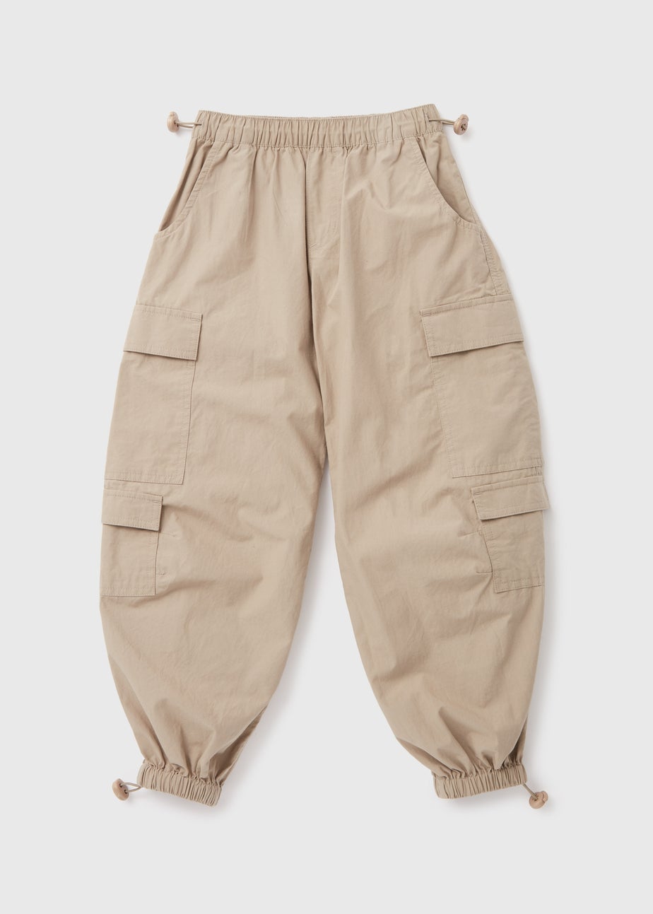 Girls Beige Parachute Cargo Pants (7-15yrs)