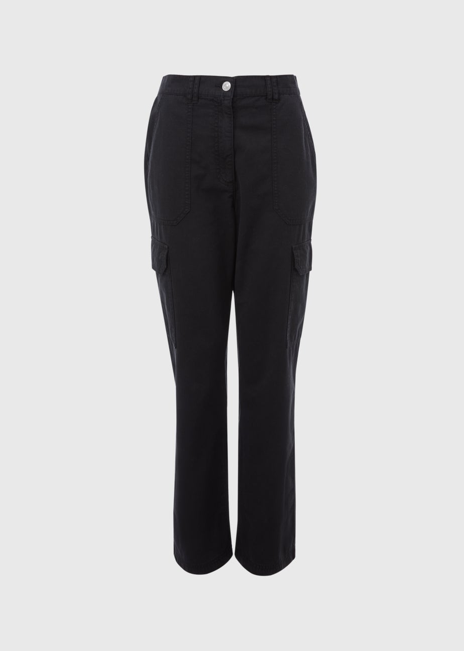 Black Straight Leg Cargo Trousers