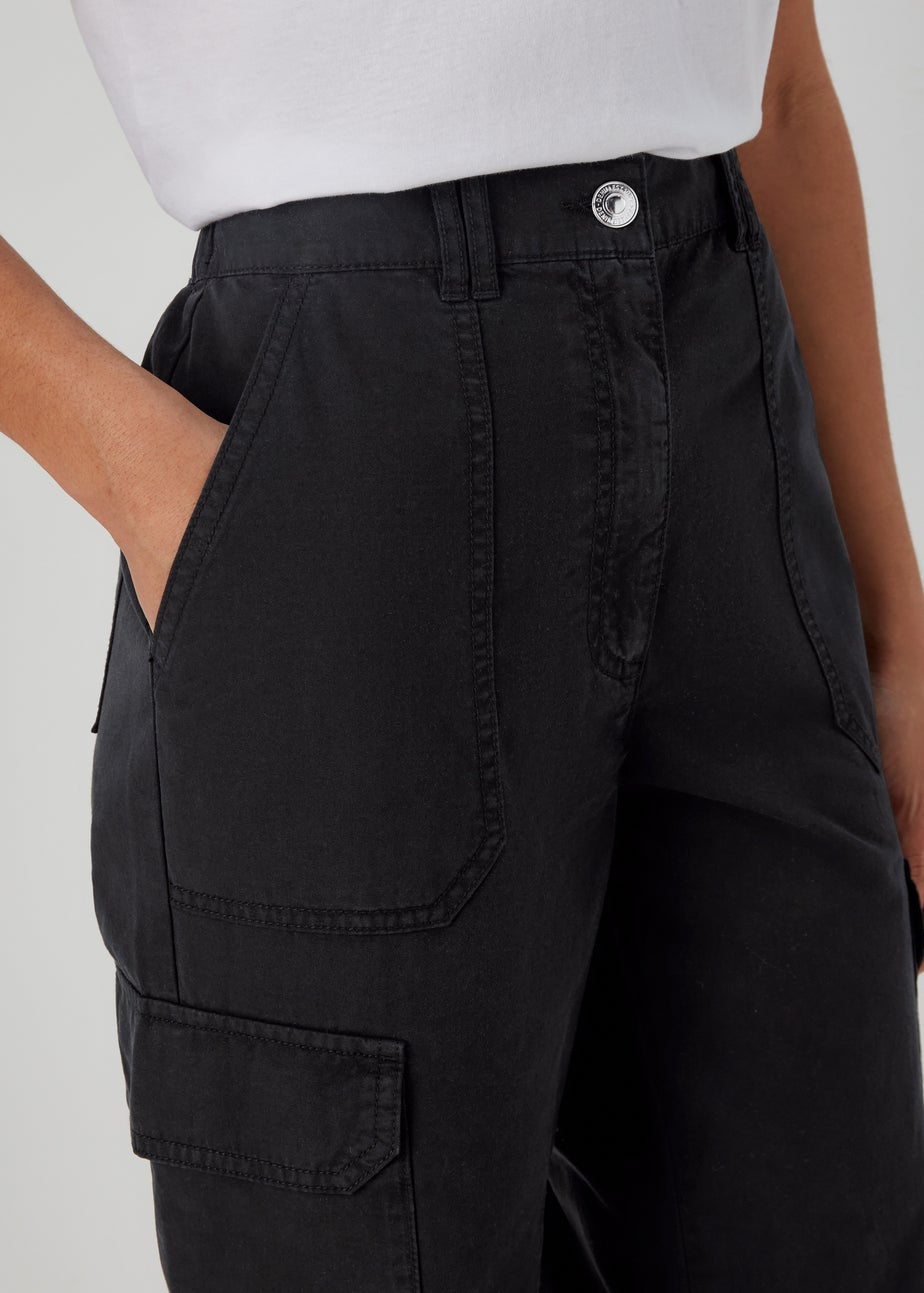Black Straight Leg Cargo Trousers