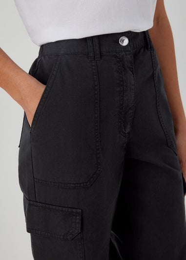Black Straight Leg Cargo Trousers