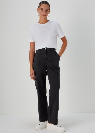 Black Straight Leg Cargo Trousers