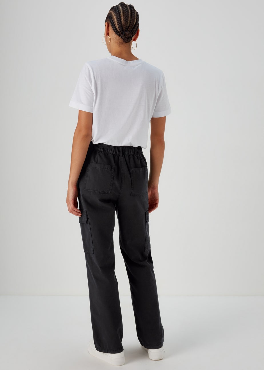 Black Straight Leg Cargo Trousers
