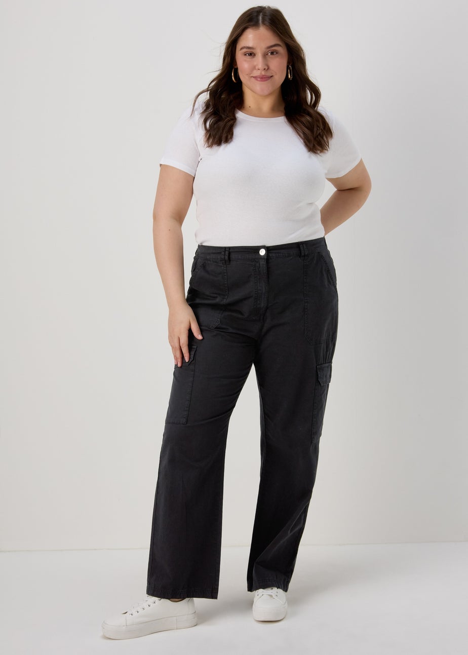 Black Straight Leg Cargo Trousers