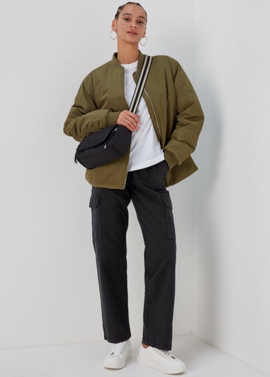 Black Straight Leg Cargo Trousers