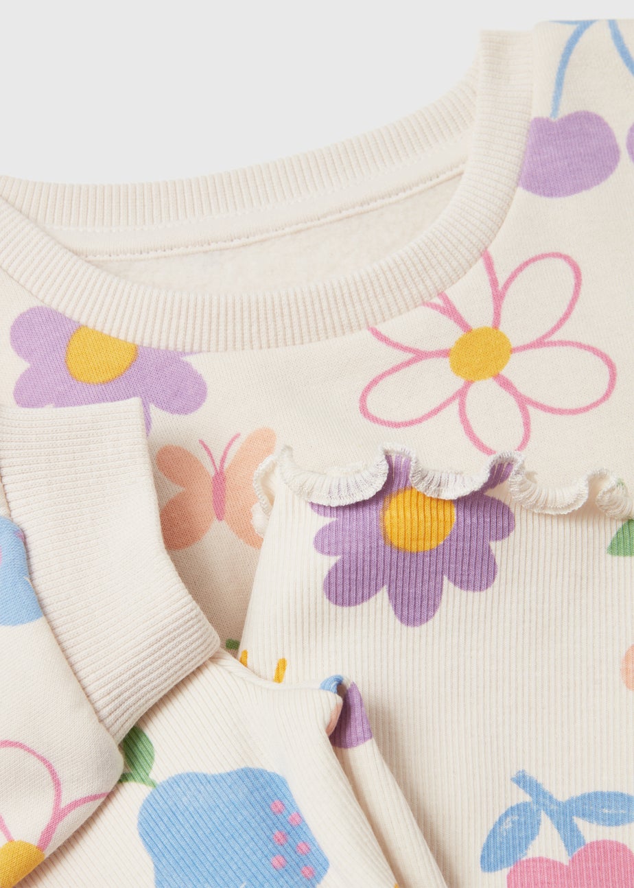 Girls Cream Fruit Print Sweatshirt & Leggings Set (1-7yrs)