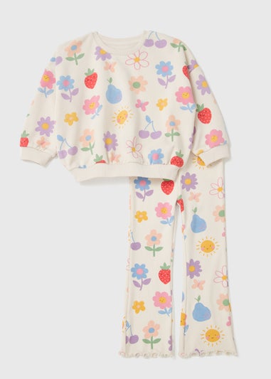 Girls Cream Fruit Print Sweatshirt & Leggings Set (1-7yrs)