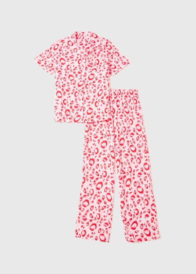 Girls Pink Leopard Print Pyjama Set (4-13yrs)