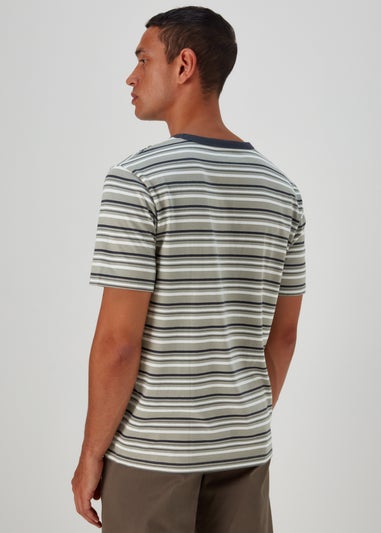 Navy & Green Stripe Free Your Mind Print T-Shirt