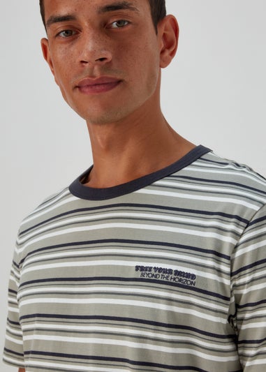 Navy & Green Stripe Free Your Mind Print T-Shirt