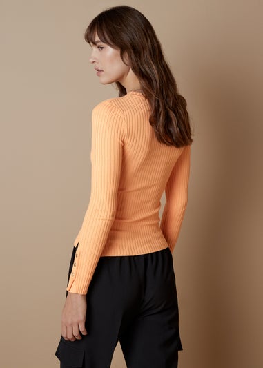 Et Vous Orange Ribbed Knit Long Sleeve Top