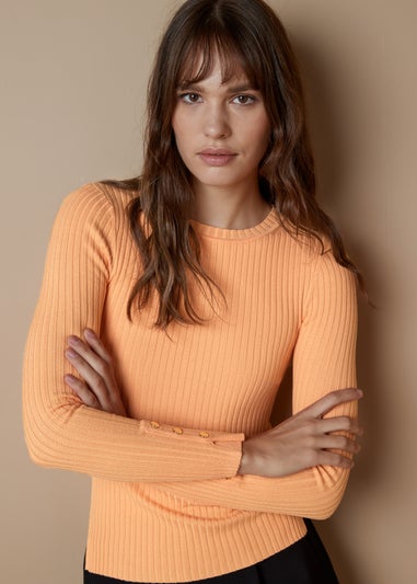 Et Vous Orange Ribbed Knit Long Sleeve Top