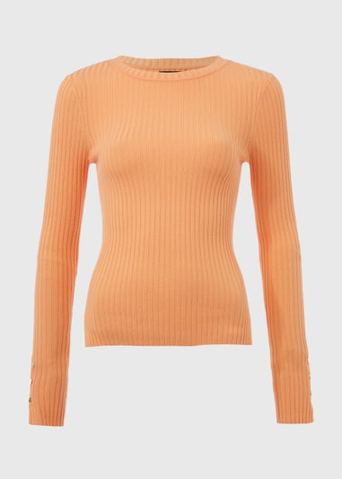 Et Vous Orange Ribbed Knit Long Sleeve Top