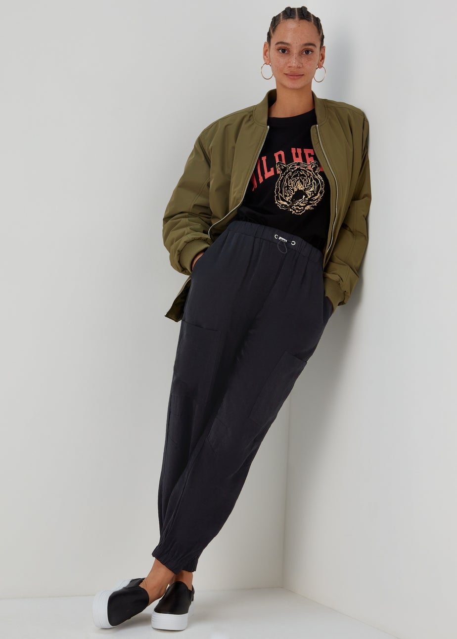 Black Smart Parachute Trousers