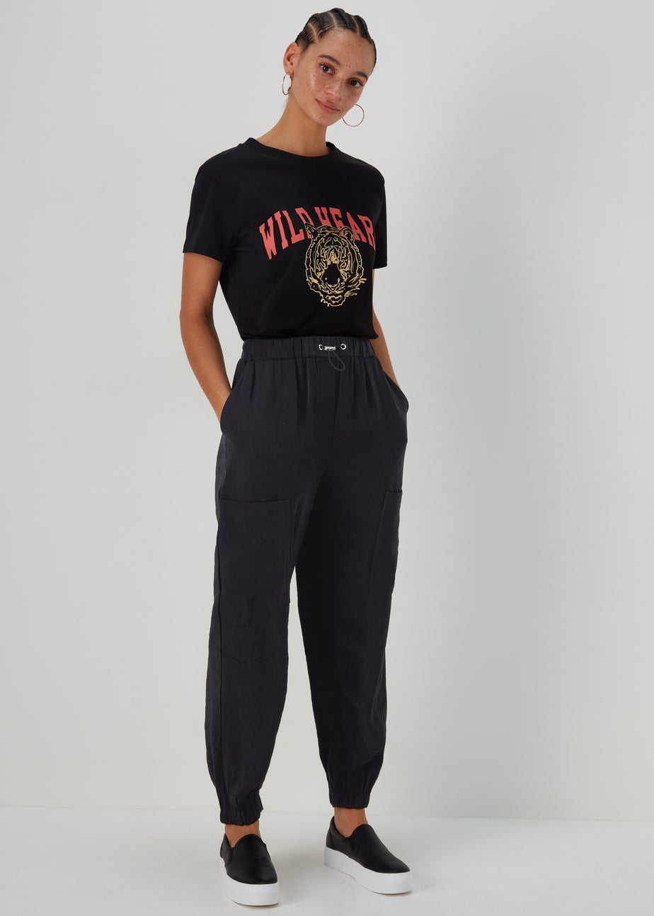 Black Smart Parachute Trousers