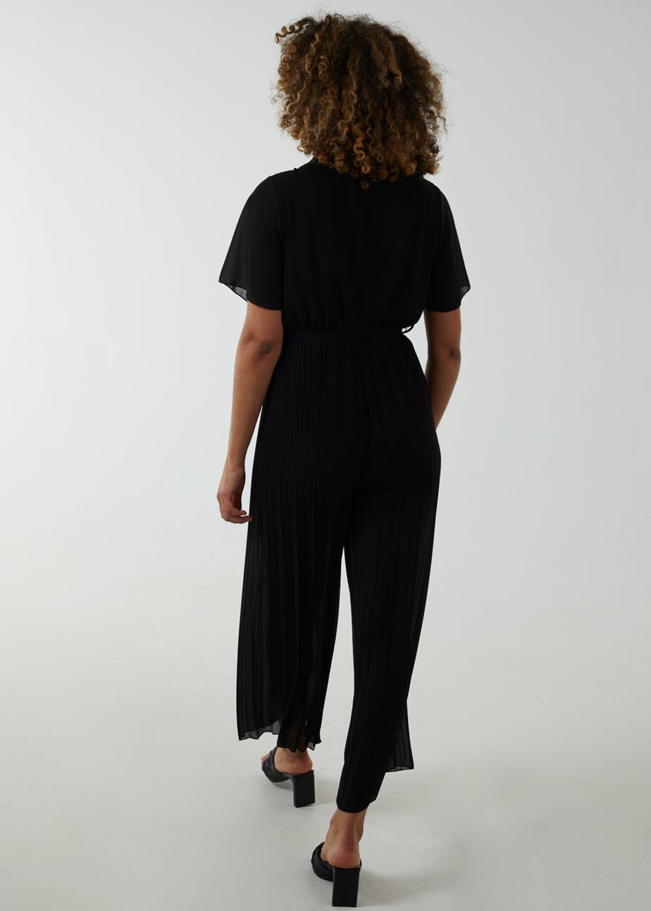 Blue Vanilla Black Pleated Wrap Over Jumpsuit