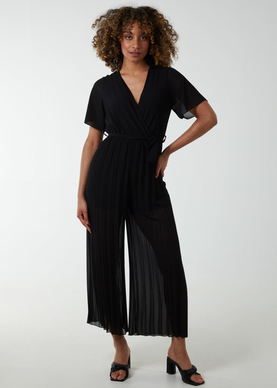 Blue Vanilla Black Pleated Wrap Over Jumpsuit