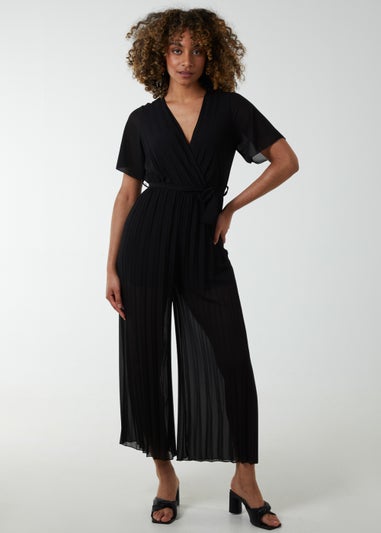 Blue Vanilla Black Pleated Wrap Over Jumpsuit