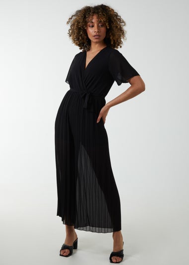 Blue Vanilla Black Pleated Wrap Over Jumpsuit