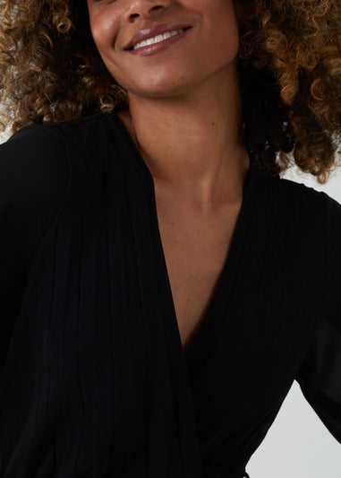 Blue Vanilla Black Pleated Wrap Over Jumpsuit