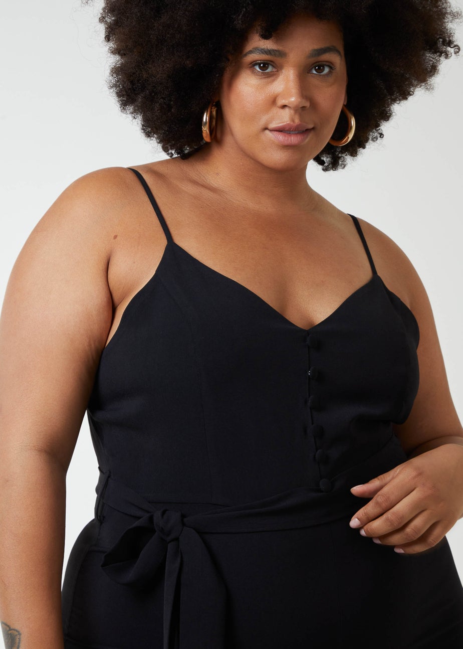 Blue Vanilla Black Curve Button Front Strappy Jumpsuit