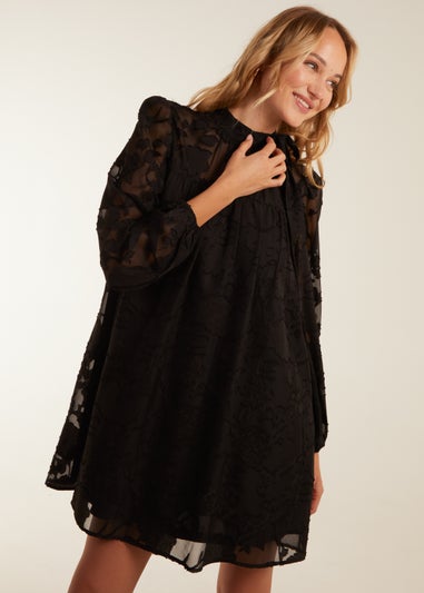Blue Vanilla Black Jacquard Bow Smock Dress