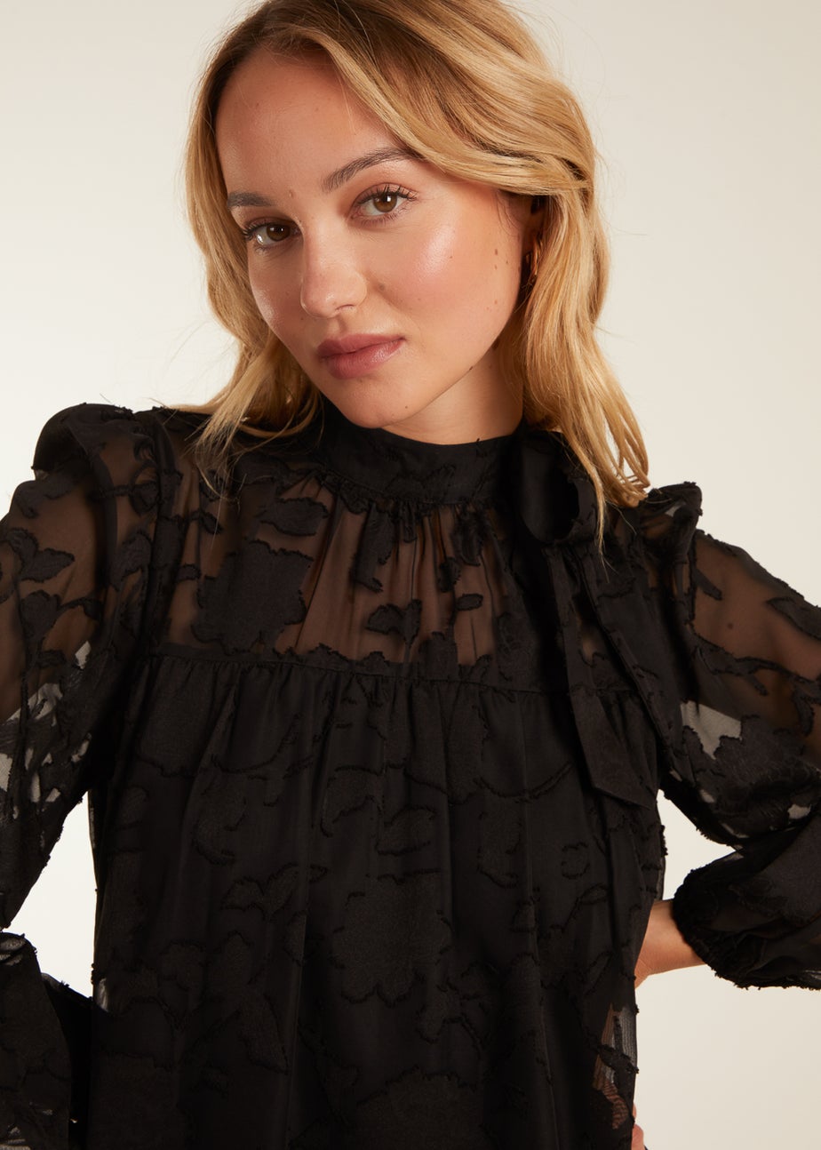 Blue Vanilla Black Jacquard Bow Smock Dress