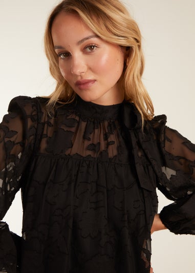 Blue Vanilla Black Jacquard Bow Smock Dress