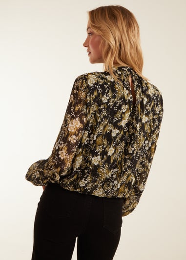 Blue Vanilla Lime Leopard Bubble Hem High Neck Top