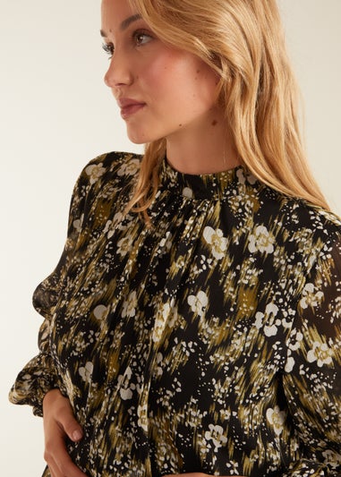 Blue Vanilla Lime Leopard Bubble Hem High Neck Top