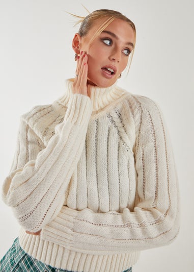 Pink Vanilla Ivory Thick Roll Neck Jumper