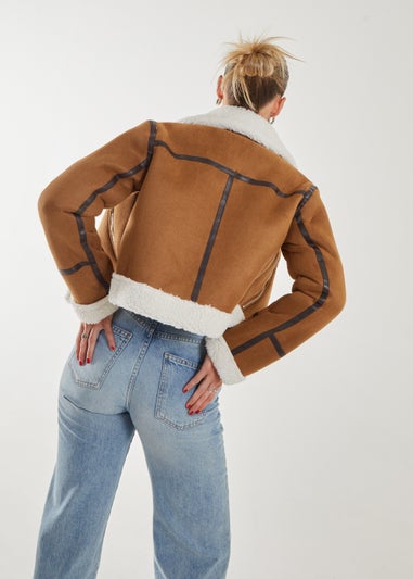 Pink Vanilla Tan Faux Shearling Collar Zip Jacket