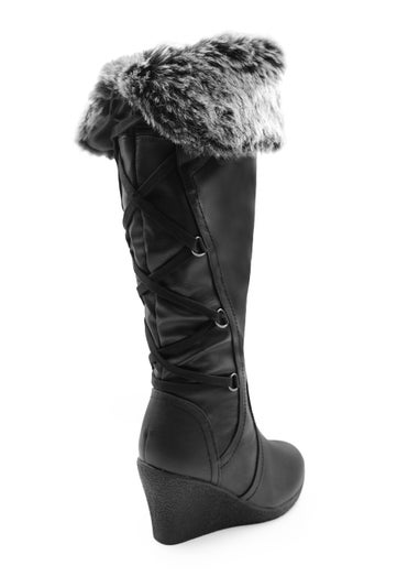 Where's That From Black PU Bridget Wedge Heel Calf Boots