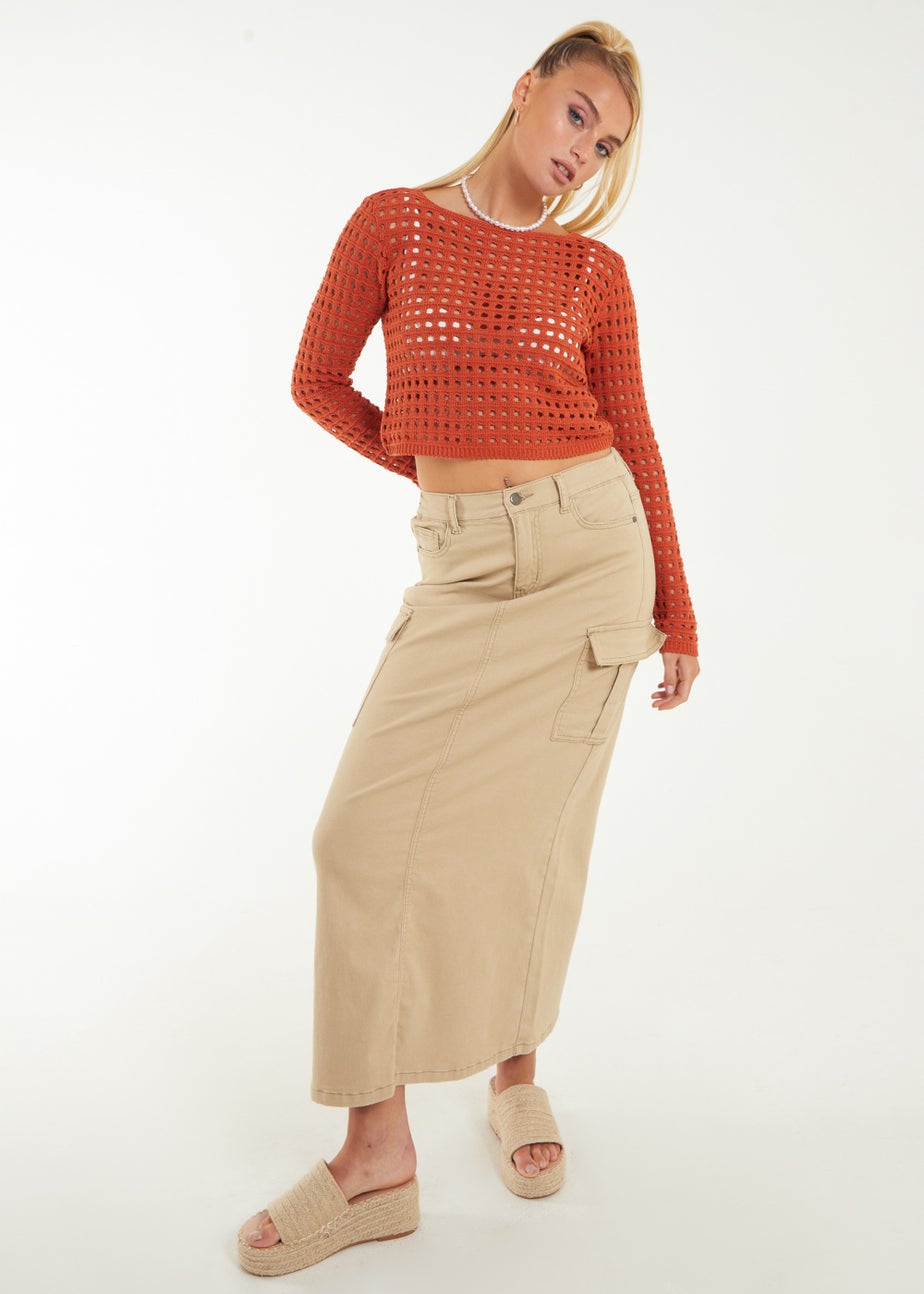 Pink Vanilla Rust Long Sleeve Crochet Top