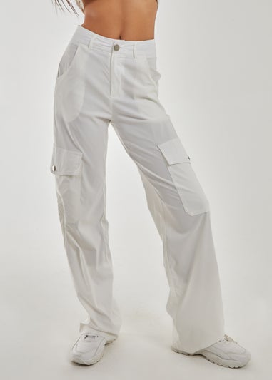 Pink Vanilla White Wide Leg Pocket Cargo Pants