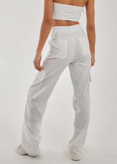 Pink Vanilla White Wide Leg Pocket Cargo Pants