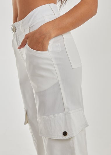 Pink Vanilla White Wide Leg Pocket Cargo Pants