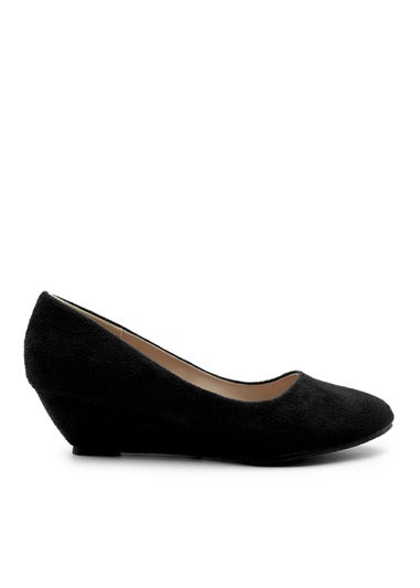 Where's That From Black Suede Kieran Low Wedge Court Shoes