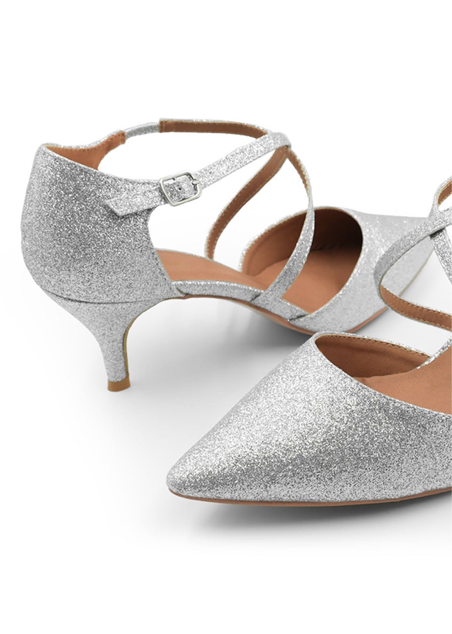 Where's That From Silver Glitter Kennedi Low Kitten Heels