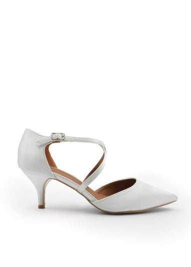 Where's That From Off White Satin Kennedi Low Kitten Heels