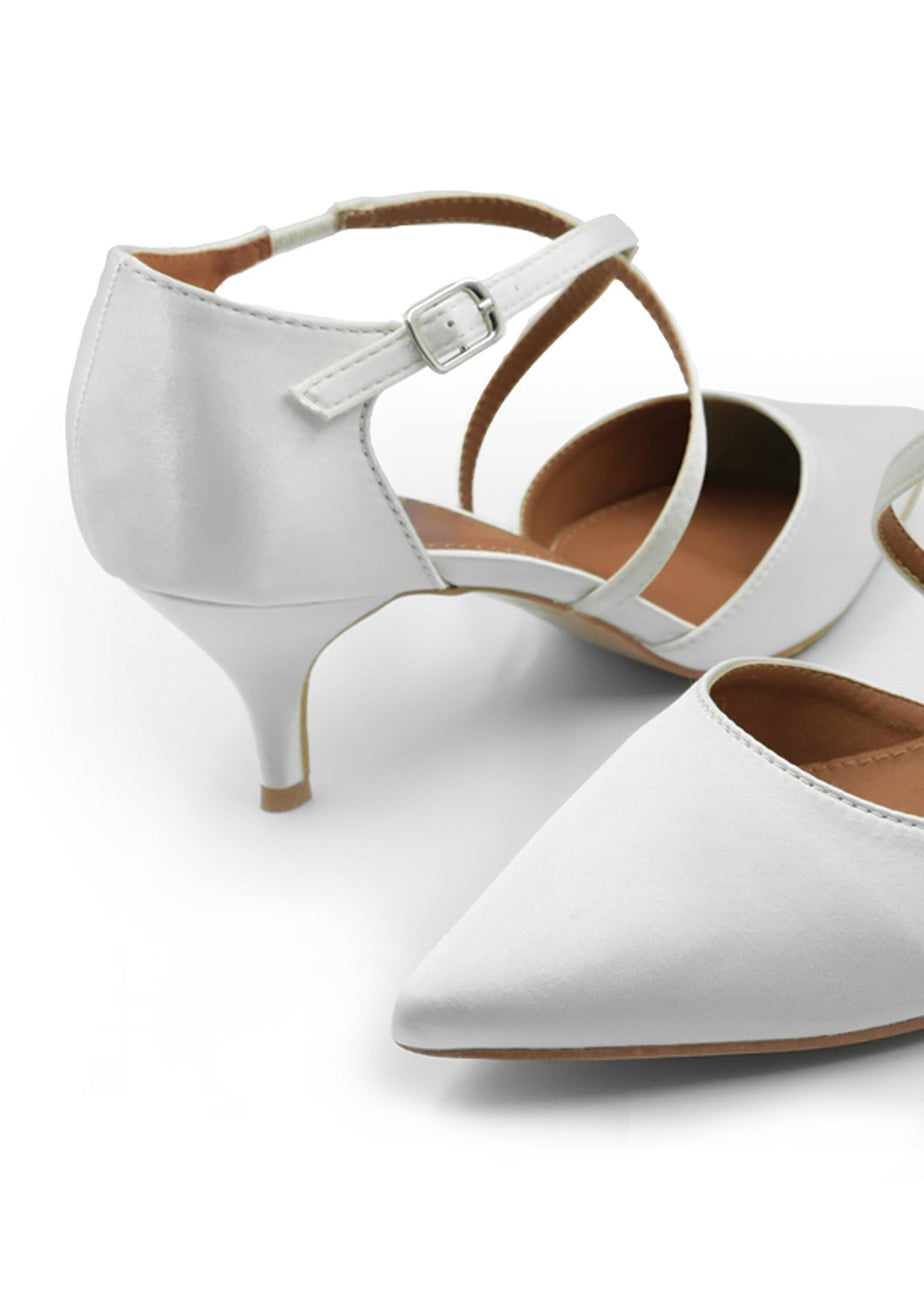 Where's That From Off White Satin Kennedi Low Kitten Heels
