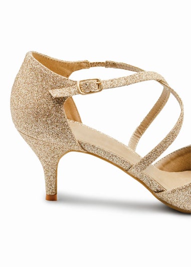 Where's That From Gold Glitter Kennedi Low Kitten Heels