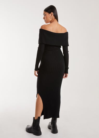 Pink Vanilla Black Bardot Ribbed Knit Midi Dress