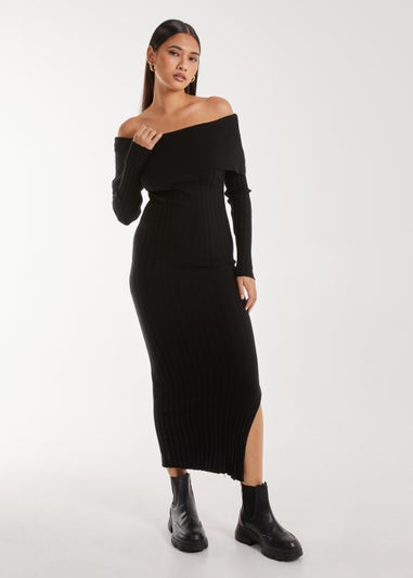 Pink Vanilla Black Bardot Ribbed Knit Midi Dress