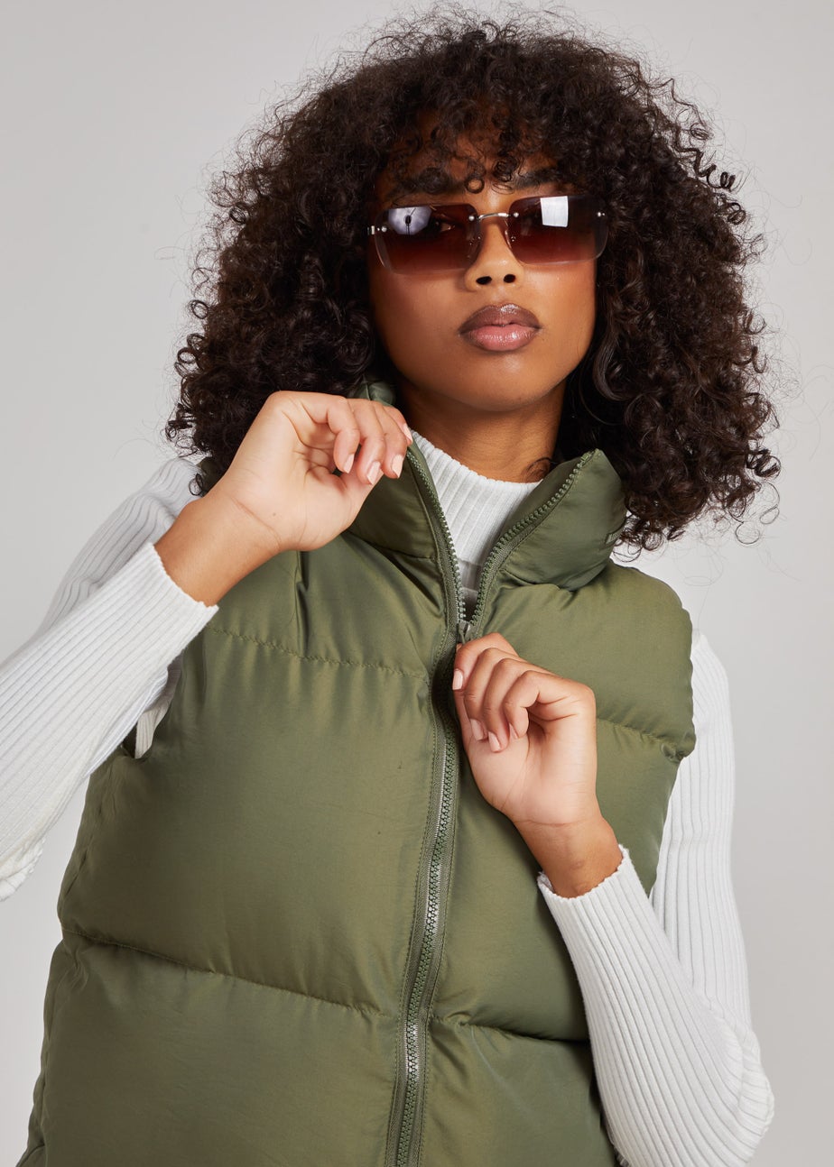 Pink Vanilla Khaki Hooded Padded Gilet