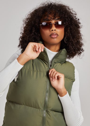 Pink Vanilla Khaki Hooded Padded Gilet