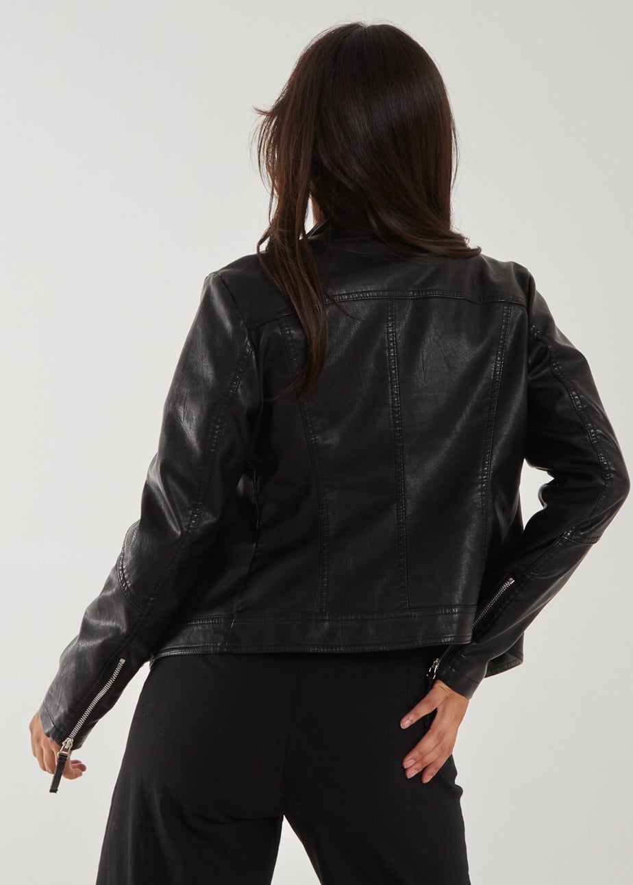 Pink Vanilla Black Faux PU Leather Biker Jacket