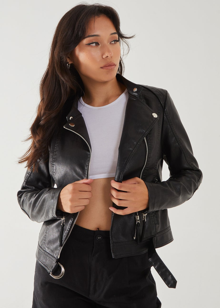 Pink Vanilla Black Faux PU Leather Biker Jacket